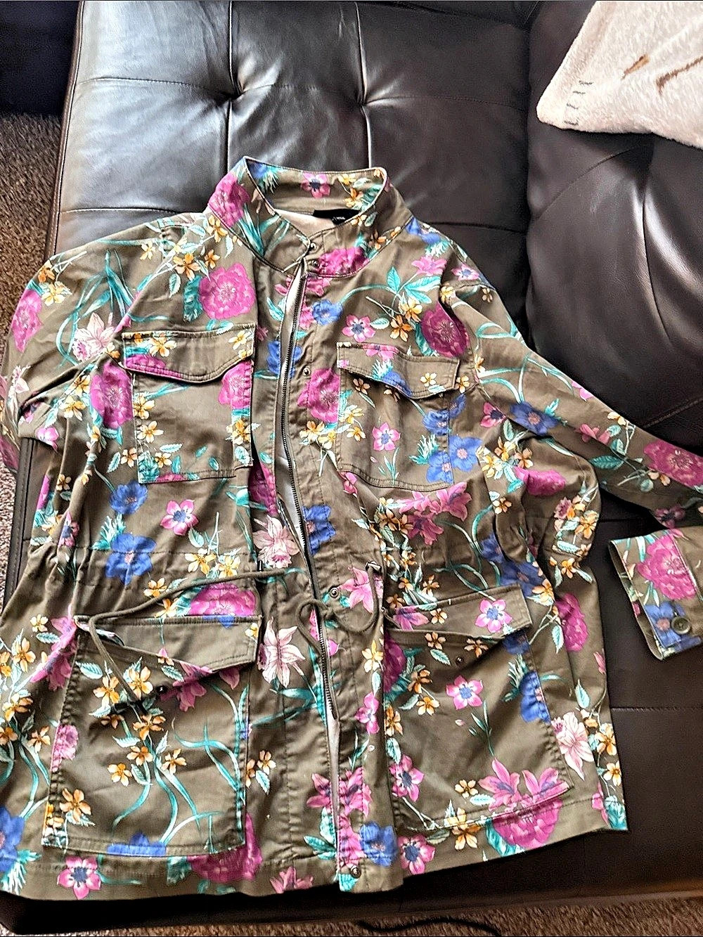 Lane Bryant Floral Utility Jacket Brown Pink Size 22/24